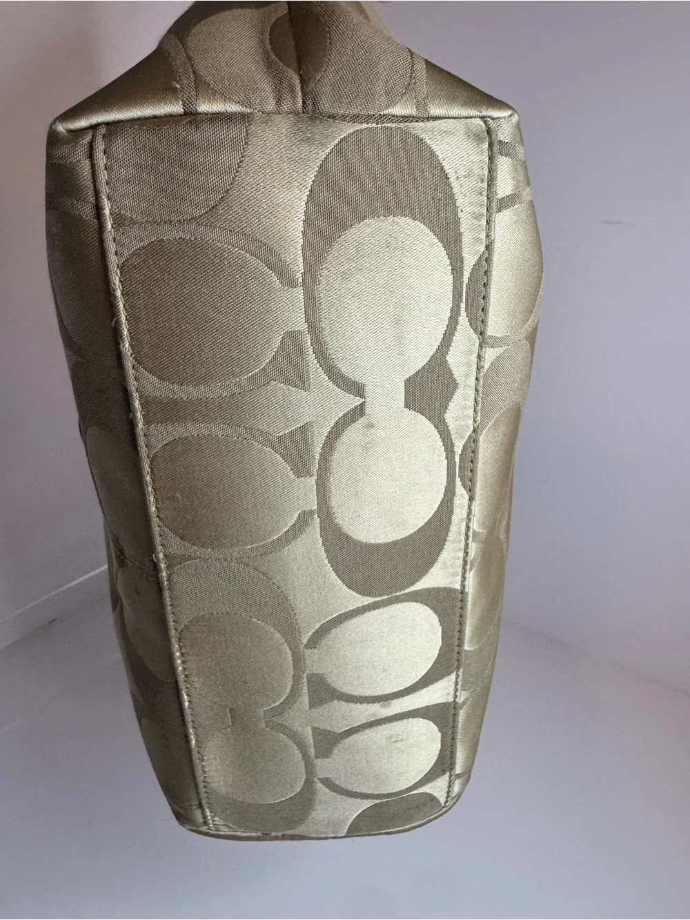 #342 Coach Signature Khaki Canvas Jacquard & Leather Tote Bag